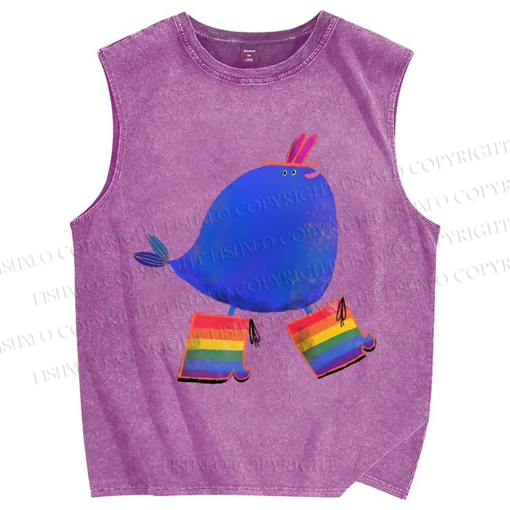 Unisex Wearing Rainbow Boots Whale Printed Washed Tank Top