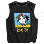 Unisex Rooster Printed Washed Tank Top