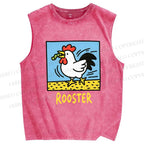 Unisex Rooster Printed Washed Tank Top