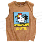 Unisex Rooster Printed Washed Tank Top