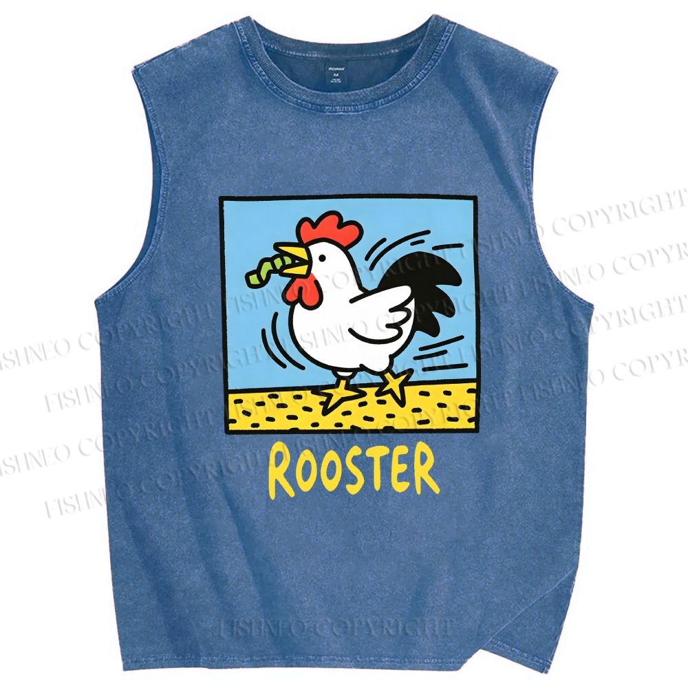 Unisex Rooster Printed Washed Tank Top