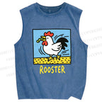 Unisex Rooster Printed Washed Tank Top