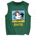Unisex Rooster Printed Washed Tank Top