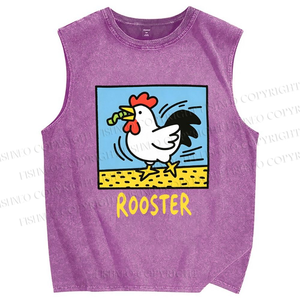 Unisex Rooster Printed Washed Tank Top