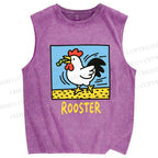 Unisex Rooster Printed Washed Tank Top