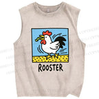 Unisex Rooster Printed Washed Tank Top