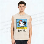 Unisex Rooster Printed Washed Tank Top