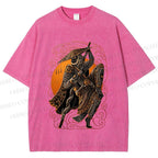 Unisex Retro Samurai Monkey Warrior Ukiyo-e Printed Washed Tee