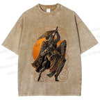 Unisex Retro Samurai Monkey Warrior Ukiyo-e Printed Washed Tee