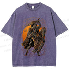 Unisex Retro Samurai Monkey Warrior Ukiyo-e Printed Washed Tee