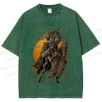 Unisex Retro Samurai Monkey Warrior Ukiyo-e Printed Washed Tee