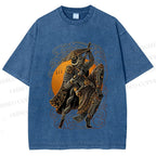 Unisex Retro Samurai Monkey Warrior Ukiyo-e Printed Washed Tee