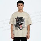 Unisex Glitch Cyber Dinosaur Printed Washed Tee