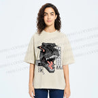 Unisex Glitch Cyber Dinosaur Printed Washed Tee