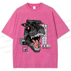 Unisex Glitch Cyber Dinosaur Printed Washed Tee