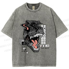 Unisex Glitch Cyber Dinosaur Printed Washed Tee