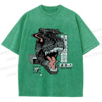 Unisex Glitch Cyber Dinosaur Printed Washed Tee