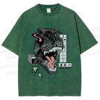 Unisex Glitch Cyber Dinosaur Printed Washed Tee
