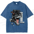Unisex Glitch Cyber Dinosaur Printed Washed Tee