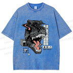 Unisex Glitch Cyber Dinosaur Printed Washed Tee