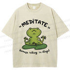 Unisex Funny Meditating Frog Printed Washed Tee