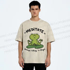 Unisex Funny Meditating Frog Printed Washed Tee