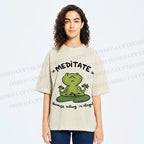 Unisex Funny Meditating Frog Printed Washed Tee