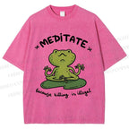 Unisex Funny Meditating Frog Printed Washed Tee