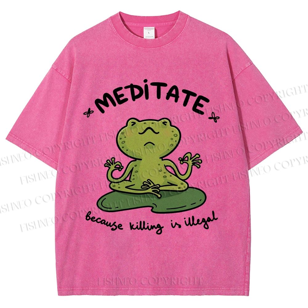 Unisex Funny Meditating Frog Printed Washed Tee