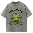 Unisex Funny Meditating Frog Printed Washed Tee