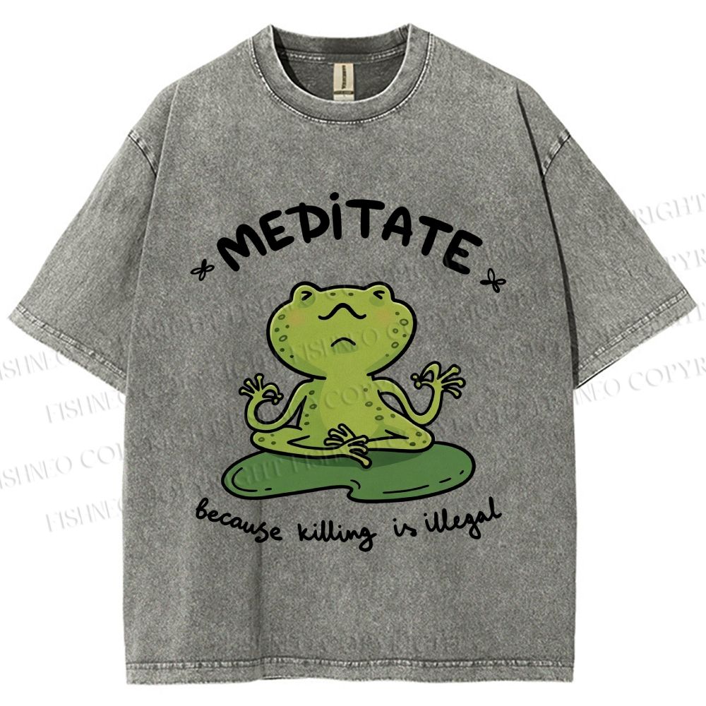 Unisex Funny Meditating Frog Printed Washed Tee