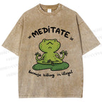 Unisex Funny Meditating Frog Printed Washed Tee