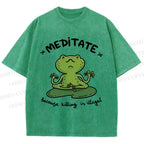 Unisex Funny Meditating Frog Printed Washed Tee