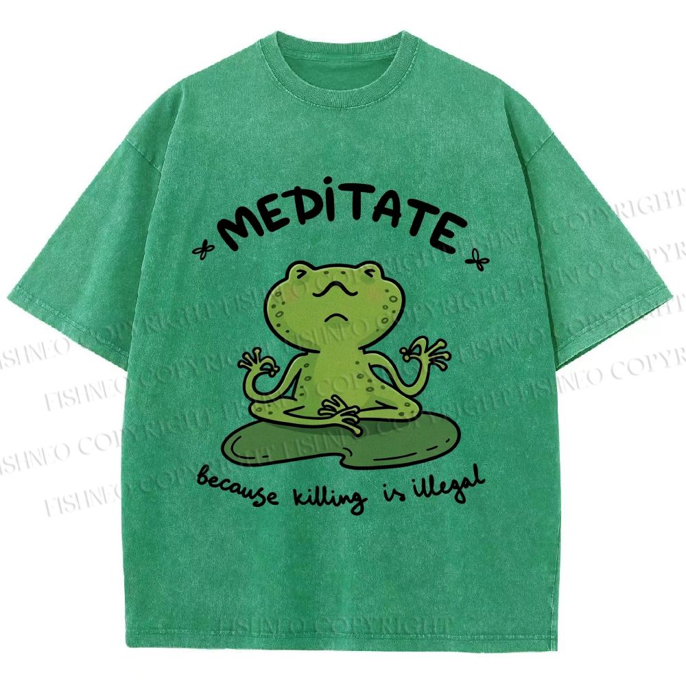 Unisex Funny Meditating Frog Printed Washed Tee