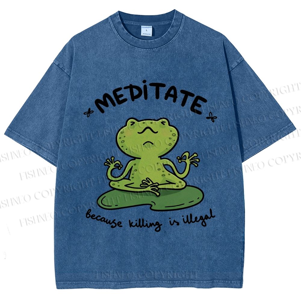 Unisex Funny Meditating Frog Printed Washed Tee