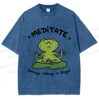 Unisex Funny Meditating Frog Printed Washed Tee