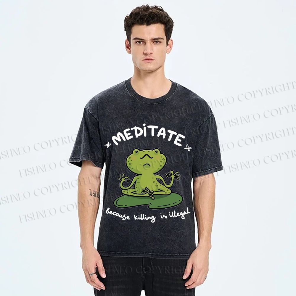 Unisex Funny Meditating Frog Printed Washed Tee