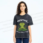 Unisex Funny Meditating Frog Printed Washed Tee