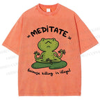 Unisex Funny Meditating Frog Printed Washed Tee