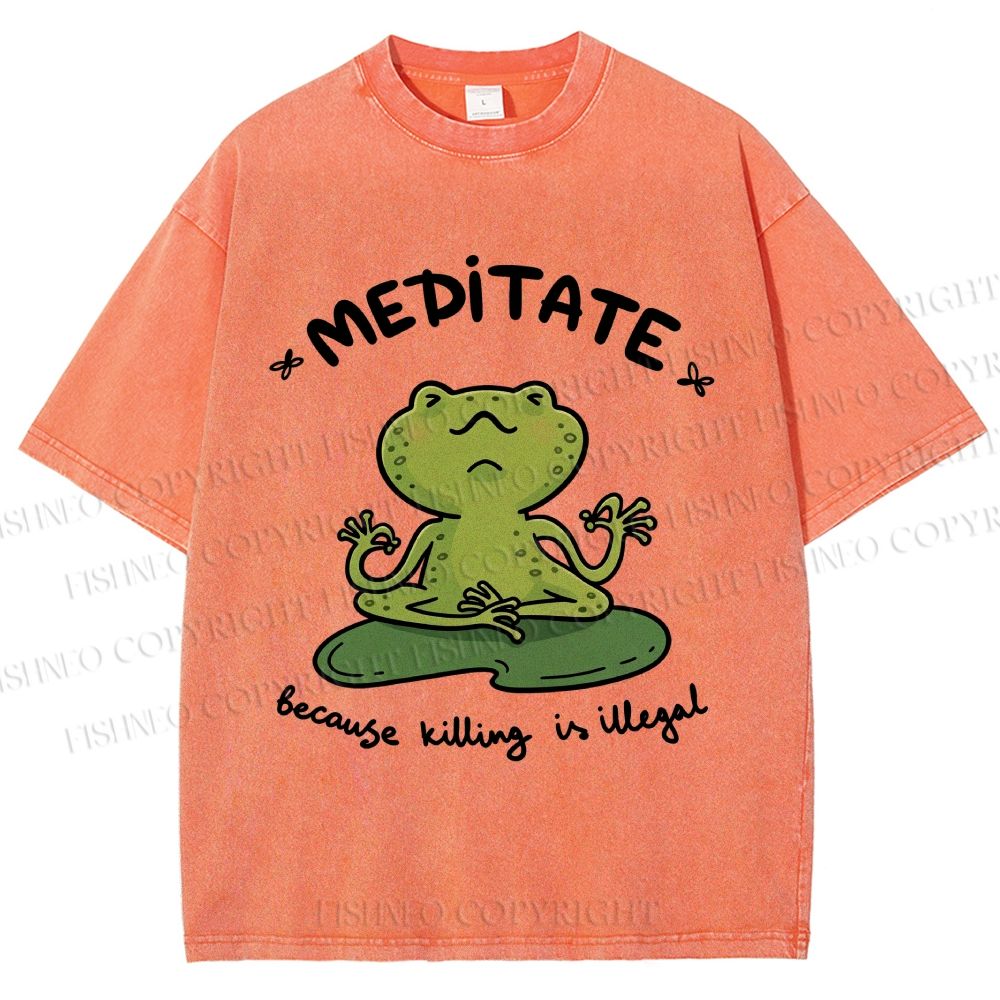 Unisex Funny Meditating Frog Printed Washed Tee
