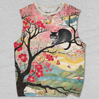 Unisex Vintage Black Cat on Tree Printed Tank Top