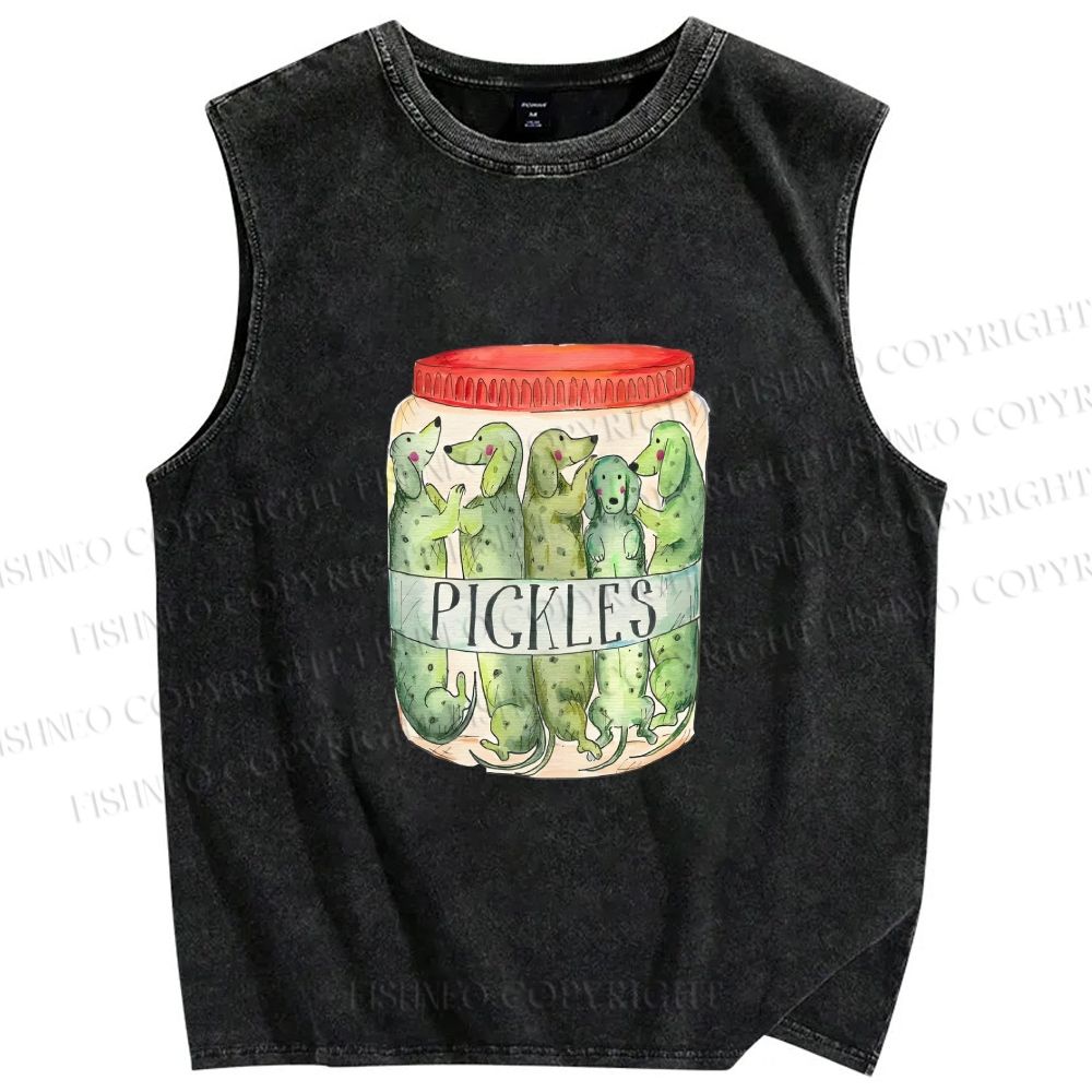 Unisex A Jar of Dachshund Dog Pickles Printed Washed Tank Top