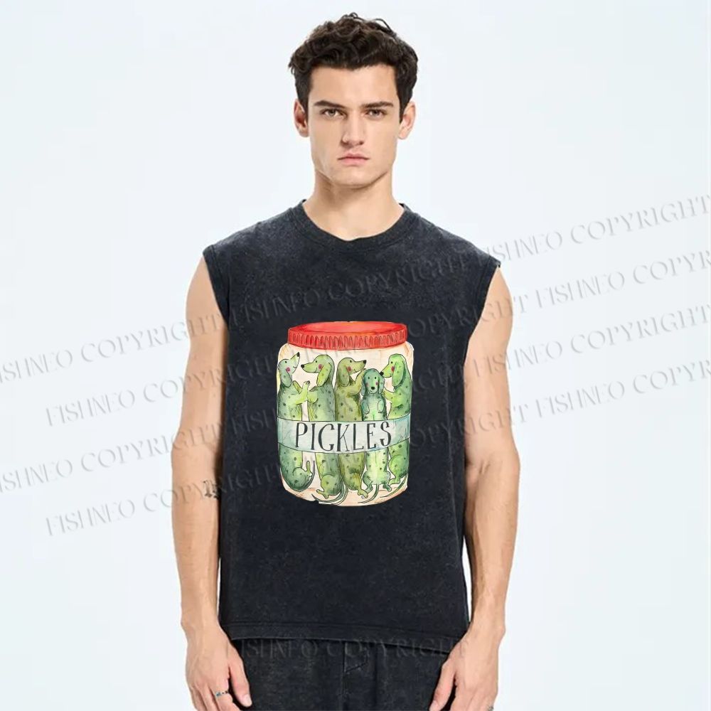 Unisex A Jar of Dachshund Dog Pickles Printed Washed Tank Top