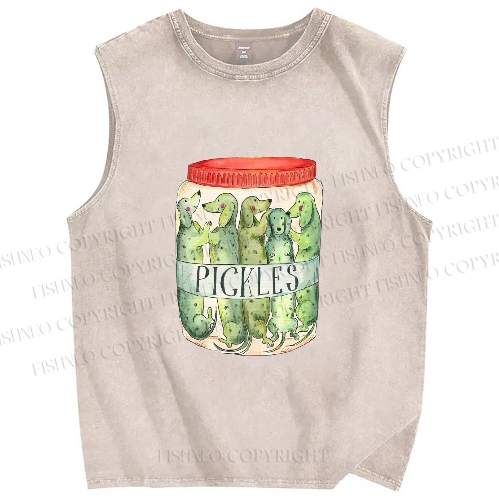 Unisex A Jar of Dachshund Dog Pickles Printed Washed Tank Top