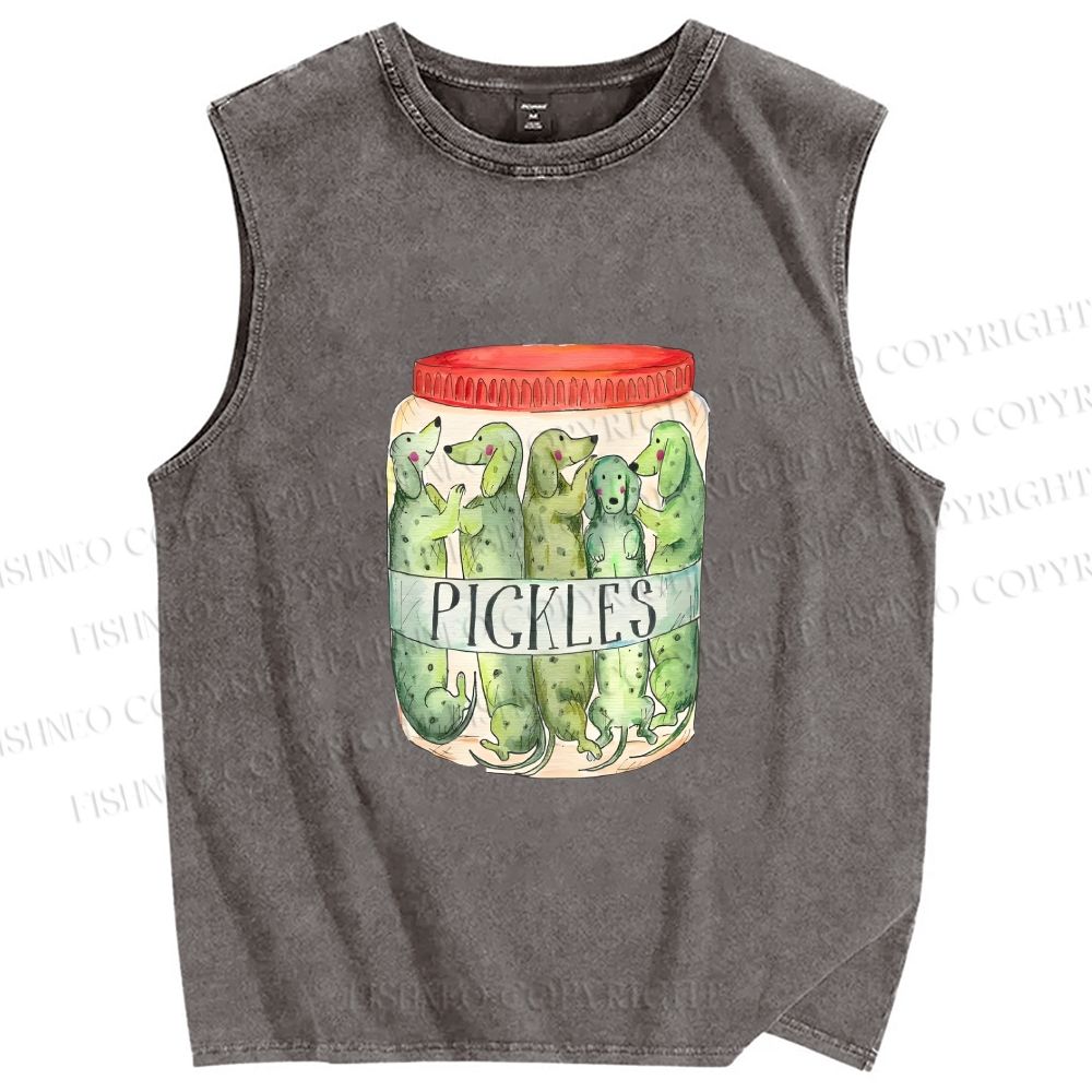 Unisex A Jar of Dachshund Dog Pickles Printed Washed Tank Top