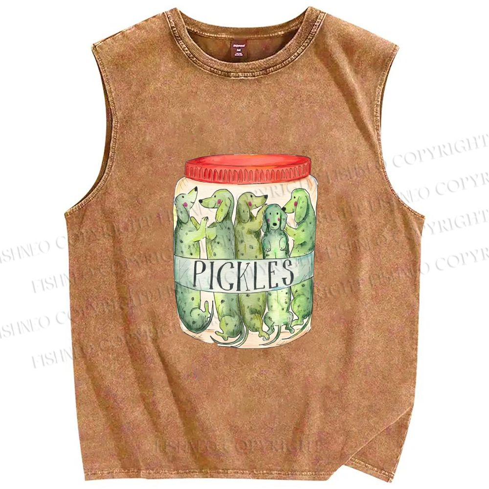 Unisex A Jar of Dachshund Dog Pickles Printed Washed Tank Top