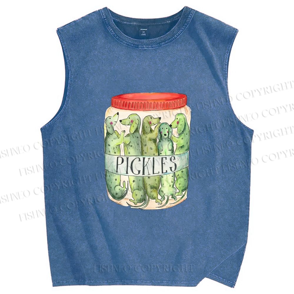 Unisex A Jar of Dachshund Dog Pickles Printed Washed Tank Top