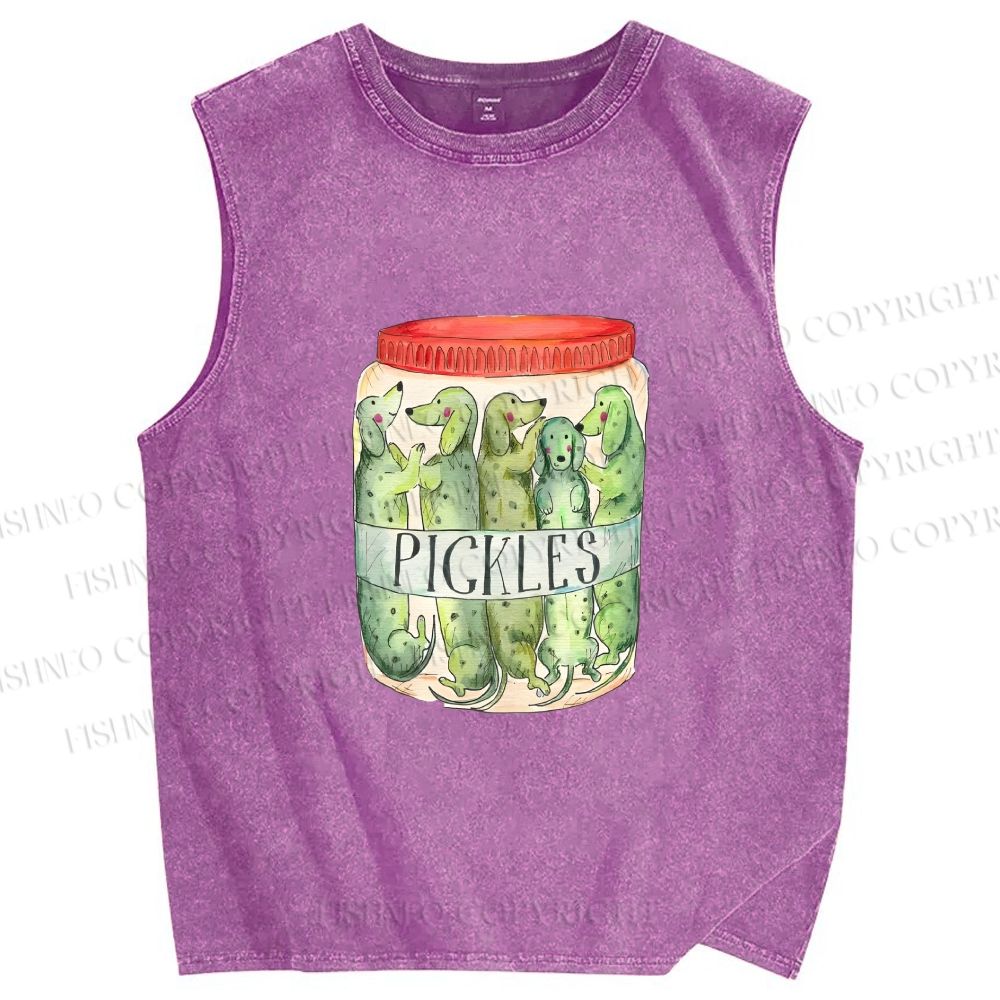 Unisex A Jar of Dachshund Dog Pickles Printed Washed Tank Top