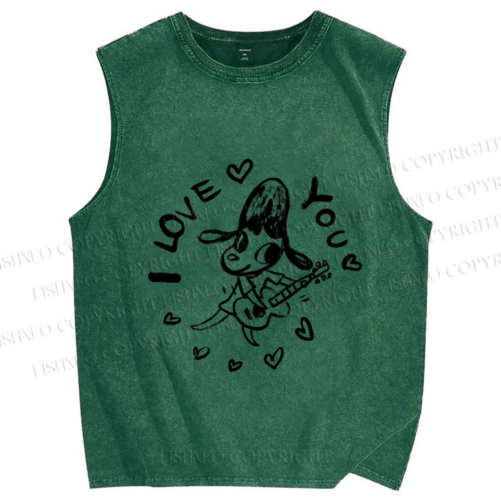 Unisex Yoshitomo Nara Play Guitar Love You Printed Washed Tank Top