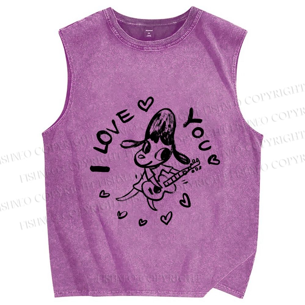 Unisex Yoshitomo Nara Play Guitar Love You Printed Washed Tank Top